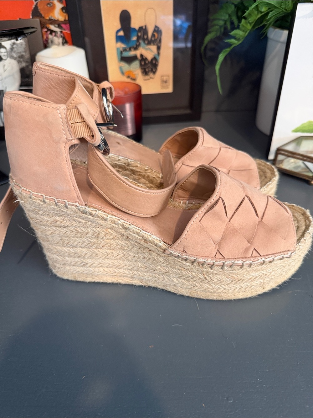 Marc Fisher Blush Woven Espadrille Wedge Sandals